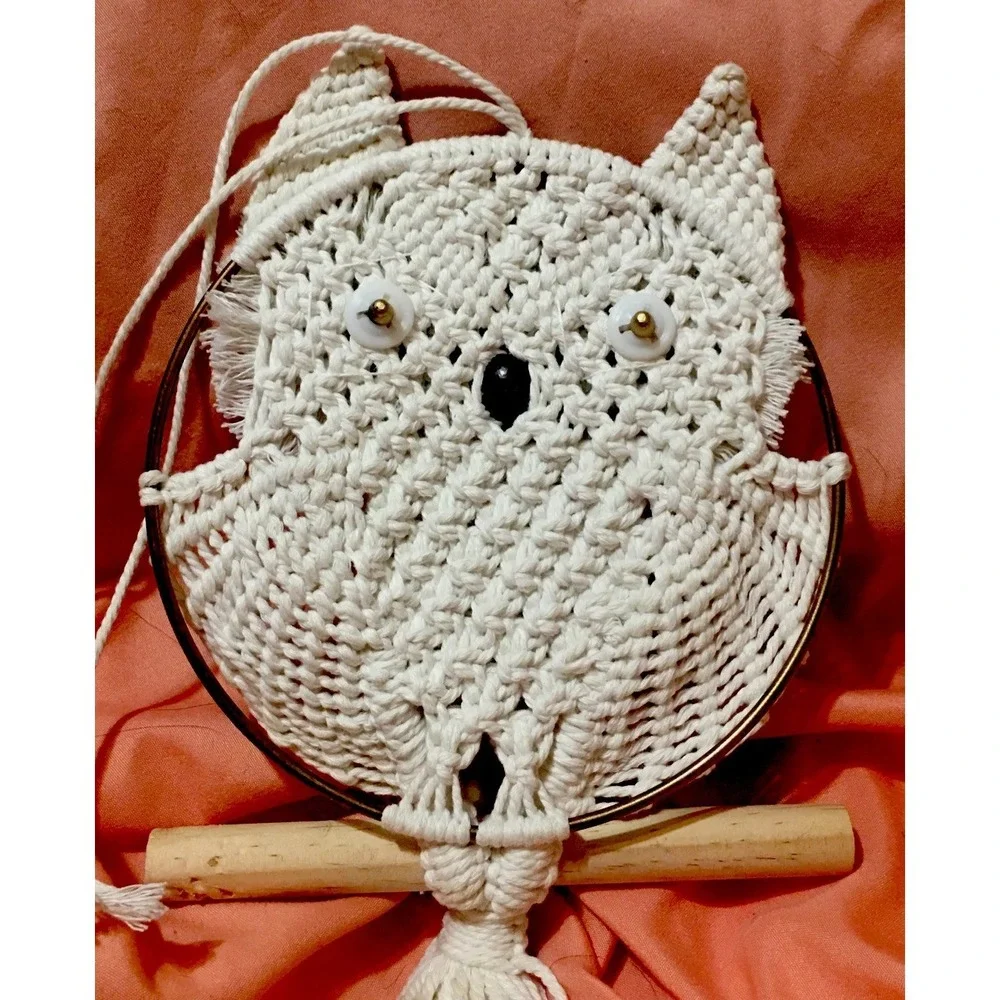 Owl Macrame Wall Hanging Handmade Woven Tapestry Boho Art Home Decor Tassel Read